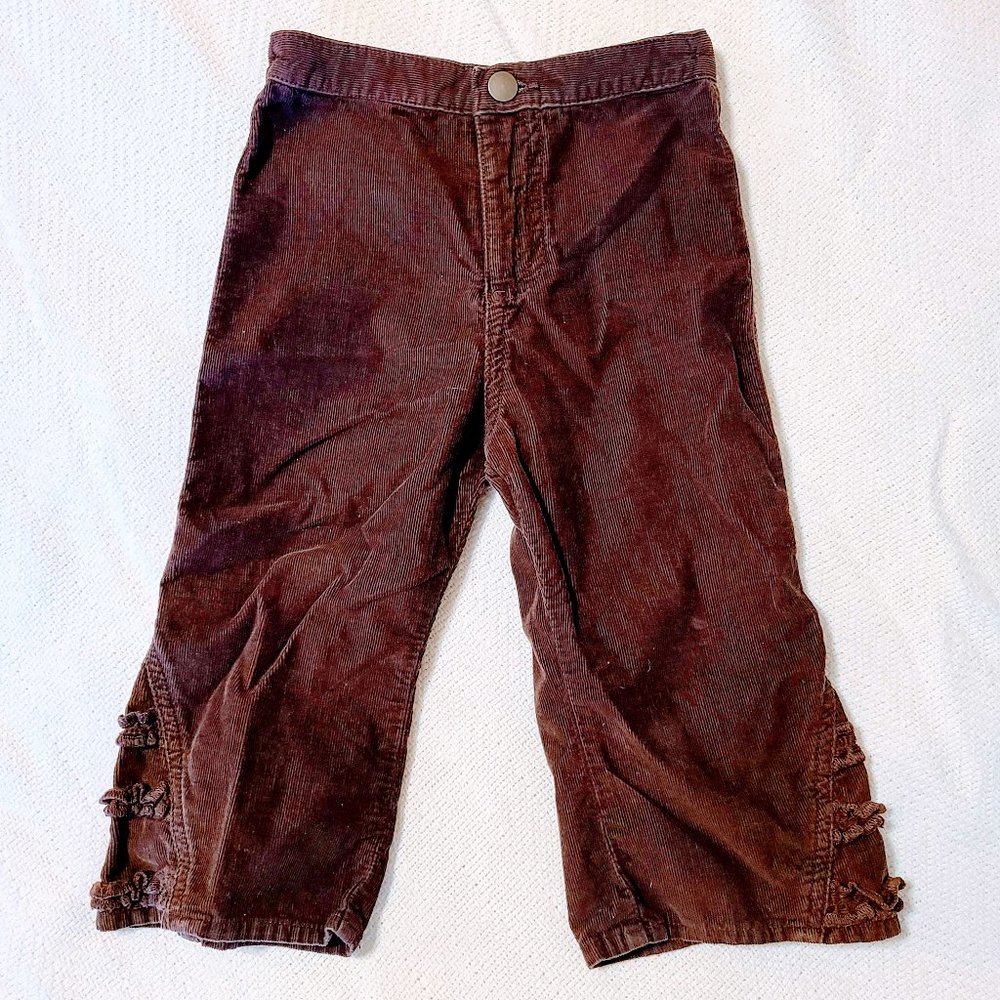 BROWN CORDUROY GIRLS RUFFLE PANTS - 18 mos